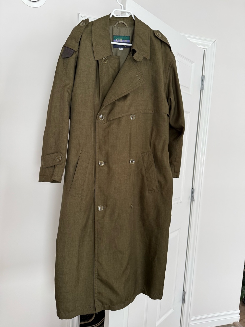 Vintage Olive Trench Coat - Picture 2 of 8